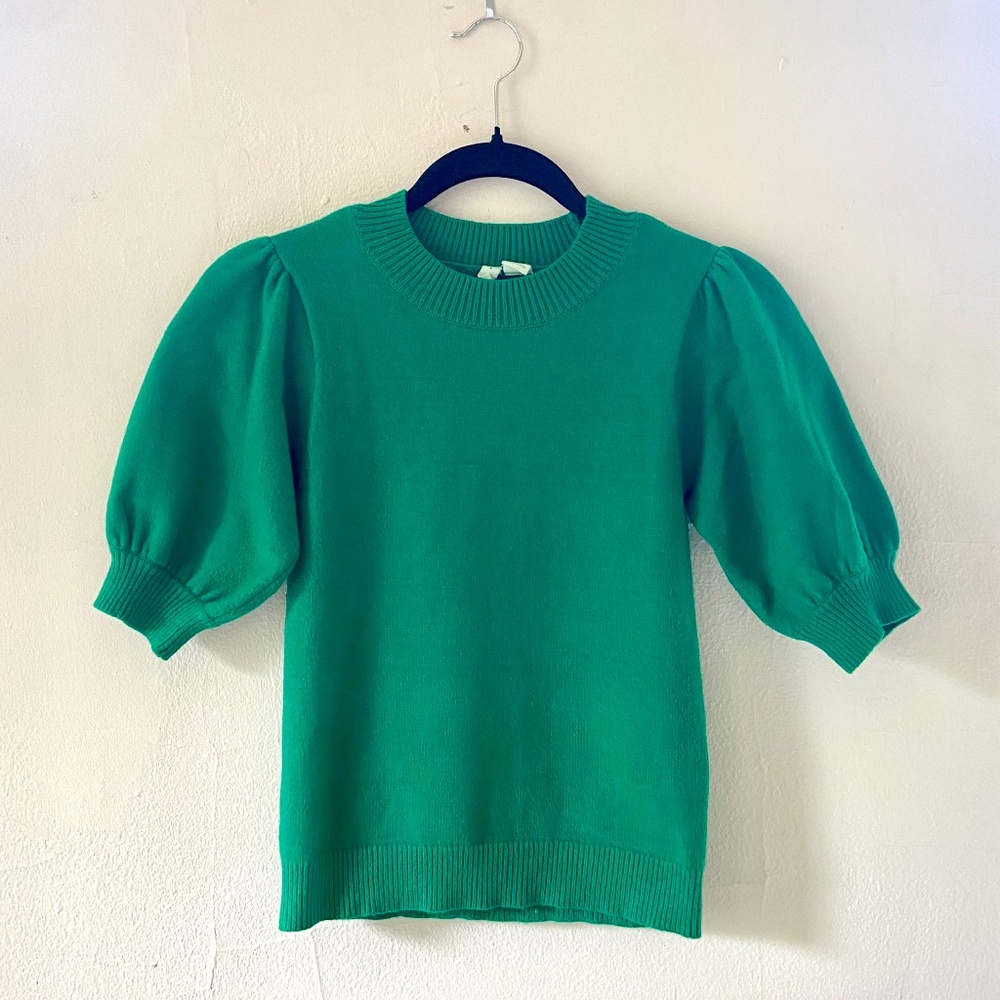 Anthropologie Kelly Green Puff Sleeve Sweater